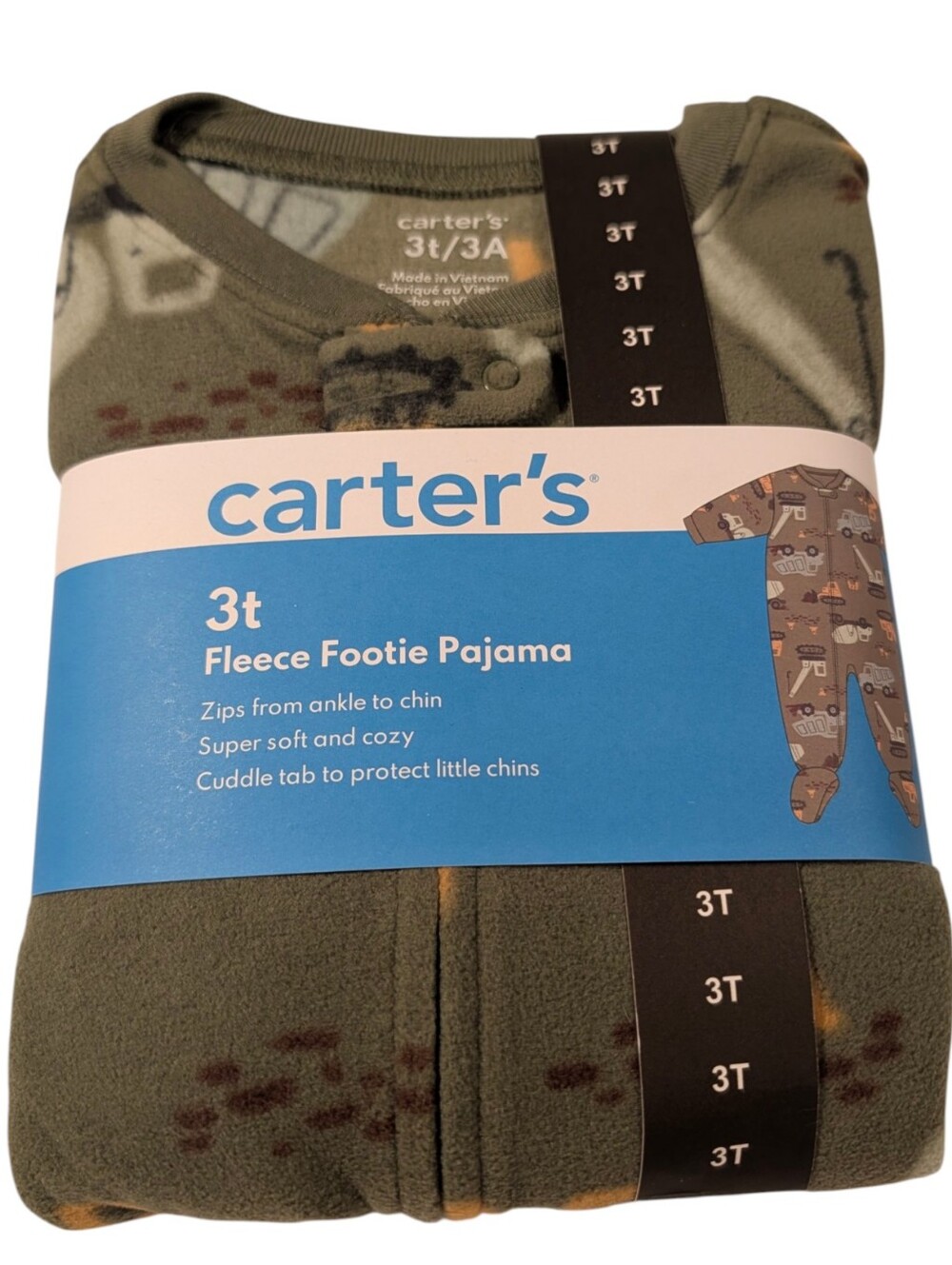 Carter's Fleece Footed Pajama with Construction Vehicles Print Size 3T